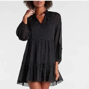 Express Textured Clip Dot Tiered Trapeze Dress XS Office Siren Boardroom Chic